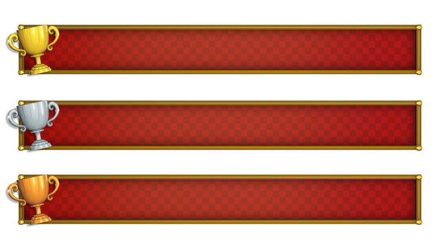 金・銀・銅3種のトロフィーがついた赤ベースのテロップベース・3Dモデル
