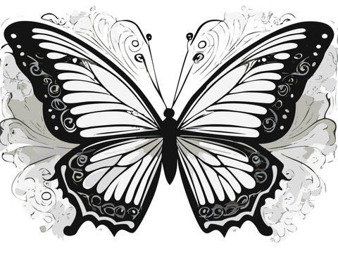 Hand drawn butterfly stencil element