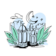 Hand drawn Ramadan Lanterns Doodle Art, Minimalist Home Decor Poster