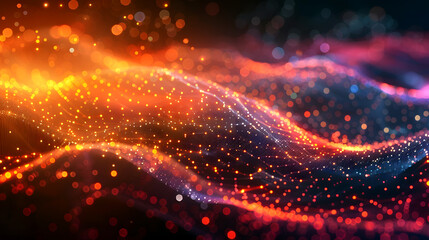 Wave of Technology, Cyberspace Connection Dynamic Futuristic  Abstract Background with Glowing Bokeh Lights, Shiny Digital Network Modern Cyber Concept, Vibrant Flow of Light.