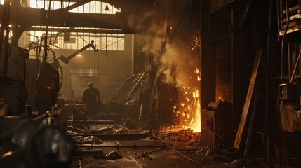 smelting of the metal in the foundry - obrazy, fototapety, plakaty