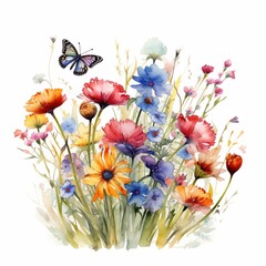 Watercolor flower and butterfly