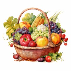 Watercolor vegetable and fruit basket