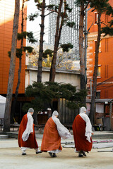 Monks in Jogyesa Temple, Seoul