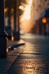 Morning in the street on a blurred background