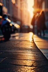 Morning in the street on a blurred background