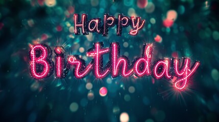 Side Lighting Happy Birthday concept creative horizontal art poster. Photorealistic textured words Happy Birthday on artistic background. Ai Generated Congratulations Horizontal Illustration.