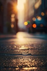 Morning in the street on a blurred background