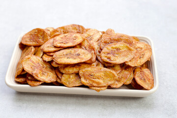 Crispy banana chips. Fruit snack