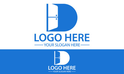Blue Color Initial Letter D Door Logo Design