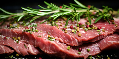 Raw meat with herbs and spices
