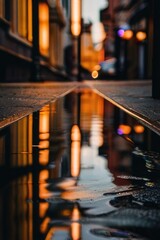 Reflection on the street on a blurred background