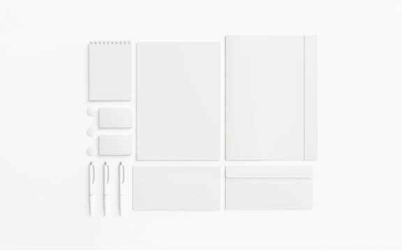Blank Stationery Set Isolated White 3D Render