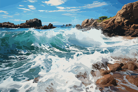 Energic waves crashing into the schore of an island called Ugljan in Croatia.