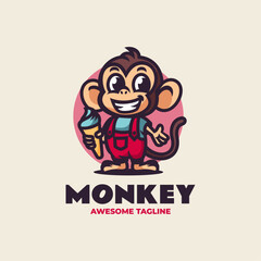Vector Logo Illustration Monkey Mascot Cartoon Style.