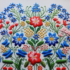 Fototapeta na wymiar illustration of step by step plot of Embroidery folk pattern and mot, Generative ai