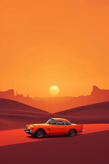 Fototapeta na wymiar minimalistic orange poster with car