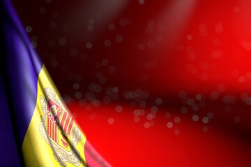 cute day of flag 3d illustration. - illustration of Andorra flag hanging diagonal on red with bokeh and empty place for your text