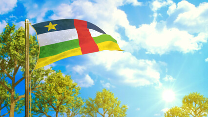 flag of Central African Republic at sunny day, hour of planet symbol - nature 3D rendering