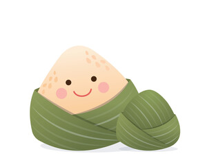 Chinese Dragon Boat Festival, cute and playful zongzi cartoon character, steamed glutinous rice, vector illustration