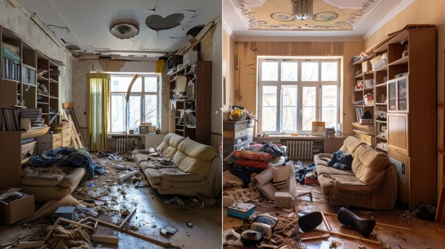 photo of an apartment before and after a Diogenes clearance.  
