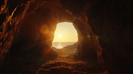 Sunset at the entrance to the cave