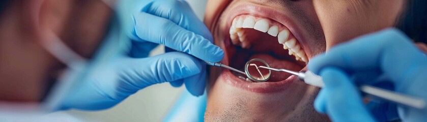 Dental Examination, dentist performing a dental examination on a patient, background image, generative AI