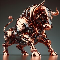 Copper chrome and glass mechanical bull, 3d render
