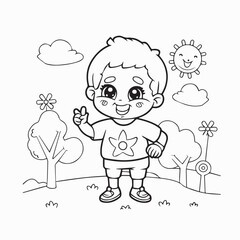 Coloring Page Outline Of Cute Baby Boy Cartoon Character Vector Illustration