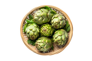 Beauty of Fresh Artichokes in a Rustic Basket Isolated On Transparent Background