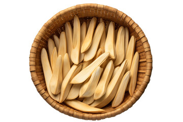Display of Fresh Bamboo Shoots in a Basket Isolated On Transparent Background