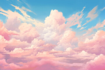 pastel pink clouds in a sunny day digital art paint - obrazy, fototapety, plakaty