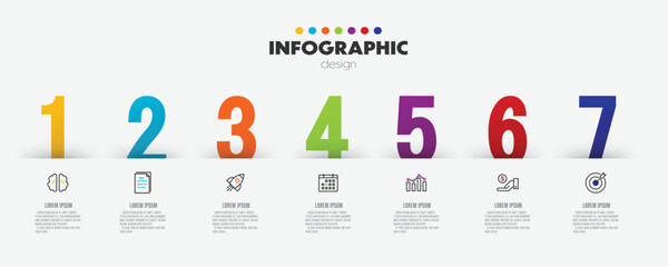 Vector timeline for infographics template diagrams, graphs, presentations and business concept charts with 7 options.