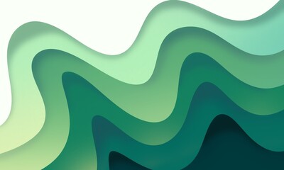 Green paper cut background with green waves layers