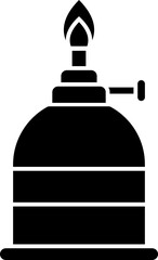 Black and white burning oil lamp in flat style.  