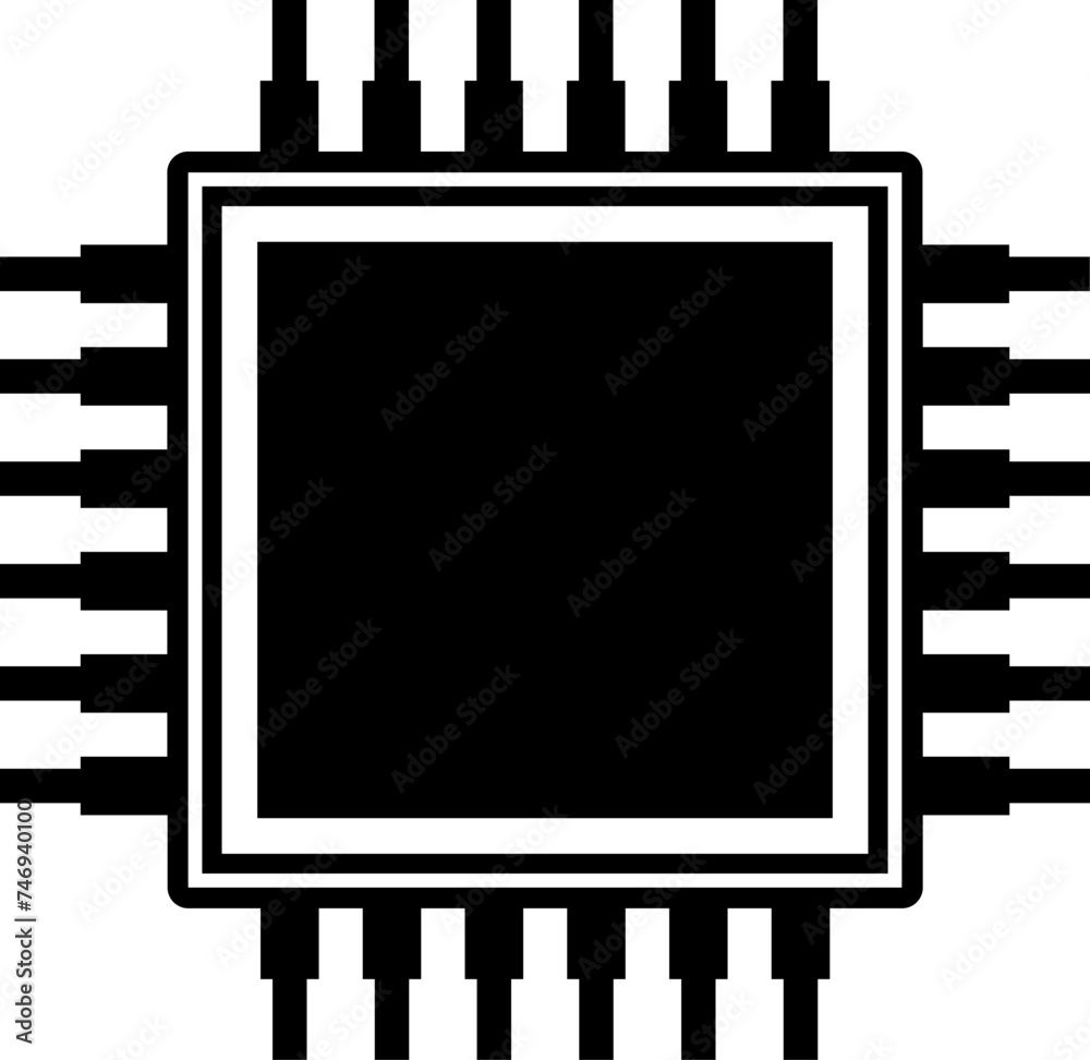 Wall mural b&w ai processor chip icon in flat style.