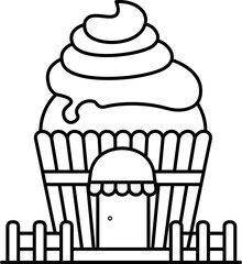 Isolated ice cream shope in black line art.