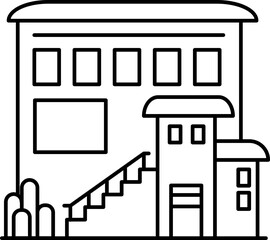 Structure of shop building in black line art.