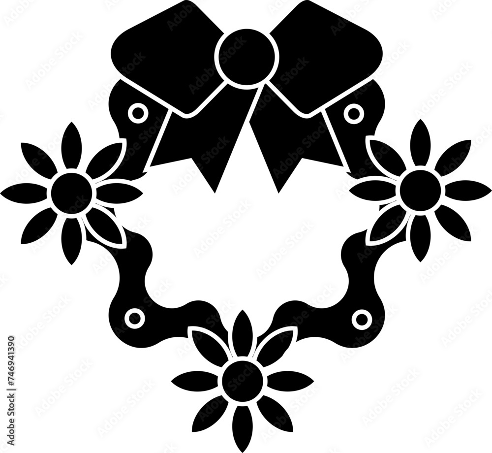 Wall mural b&w christmas wreath icon or symbol.