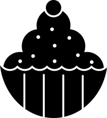 Glyph icon or symbol of cupcake in b&w color.