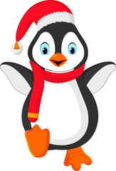 Cute penguin character standing in stylish pose.
