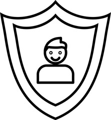 Man with security shield. Friendship day glyph icon.