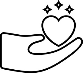 Black line art illustrtion of care icon.