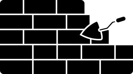 Illustration of brick wall with trowel icon or symbol.
