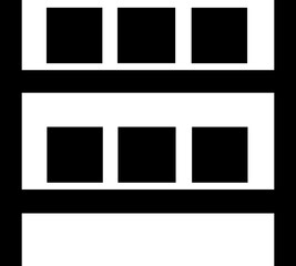 B&W shelves with boxes icon or symbol.