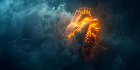 Abstract human heart in flame and smoke - obrazy, fototapety, plakaty