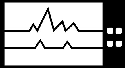 B&W cardiogram icon in flat style.