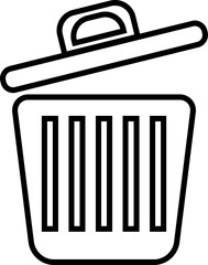 Black line art dustbin in flat style.