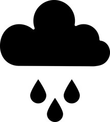 Black cloud with rain drop icon in flat style. 