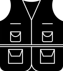 B&W icon of fishing vest in flat style.